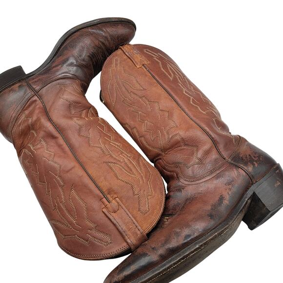 Vintage Dan Post Marlboro Soft Brown Leather Stitch Shaft Stacked Heel Men\'s 10D main image 10